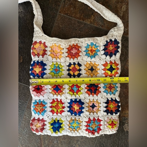 Granny square crochet flower pattern patchwork boho hippie lined bag/purse - Picture 10 of 11